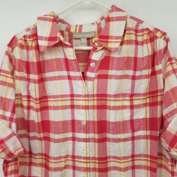 Woman Within Plaid Women's Short Sleeved Button Down Shirt Size Large - Picture 4 of 12